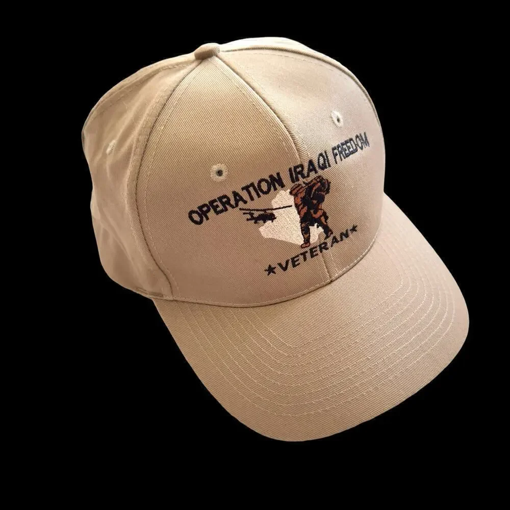 Operation Iraqi Freedom Mens Hat TAN Navy Military Snapback USA